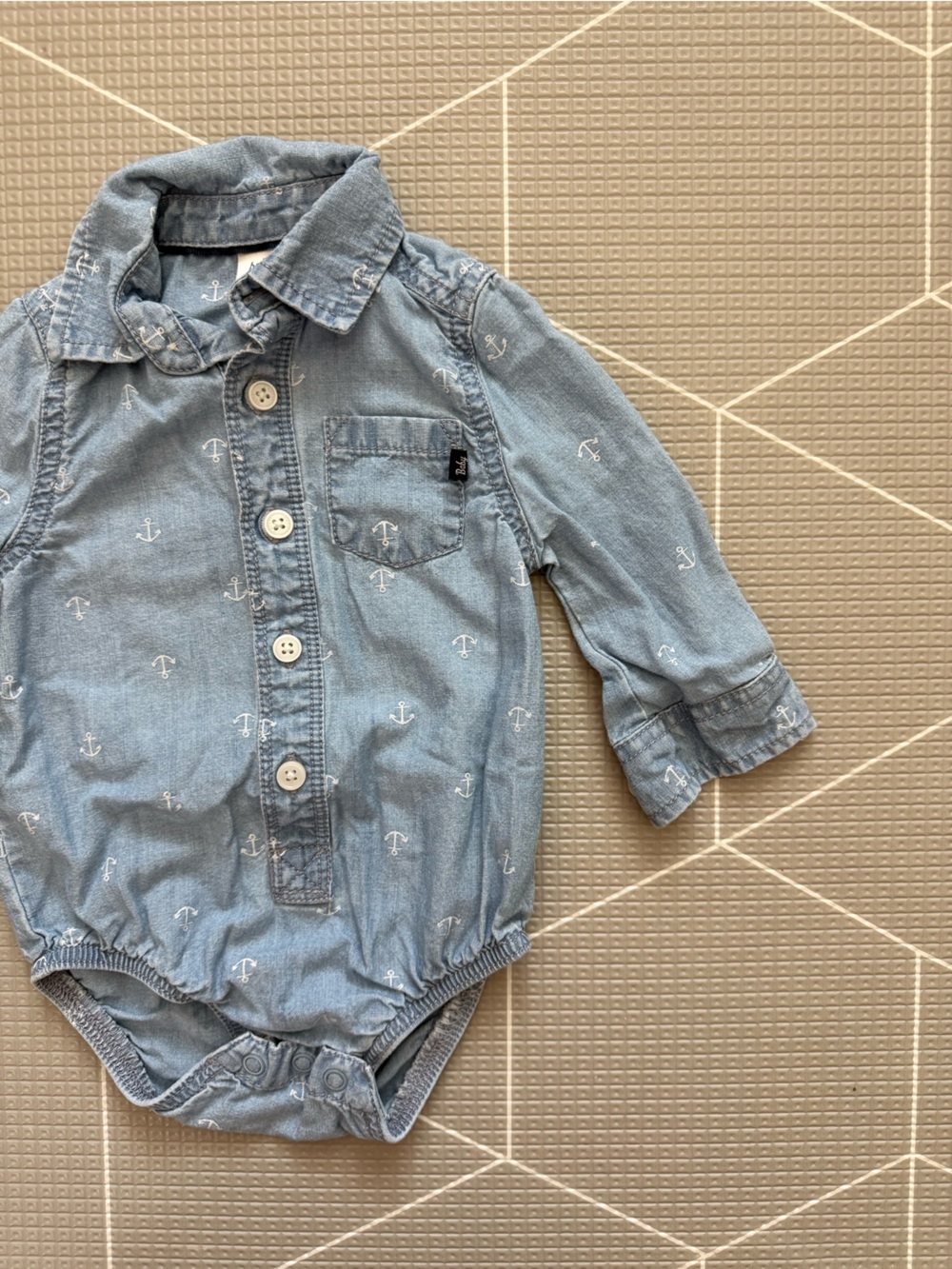 Osh kosh|Baby boy nautical anchor print chambray denim romper One-Piece,Beachy•